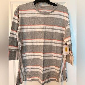NWT Westbound Gray and Orange Striped Long Sleeve Tee